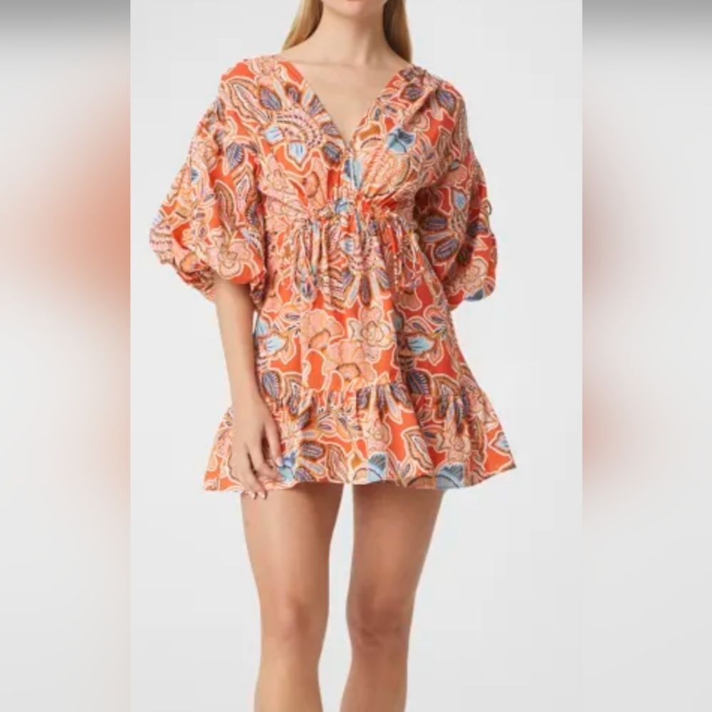 NWT MISA Los Angeles‎ Sari Tangerine Flora Poplin Balloon Sleeve Size M